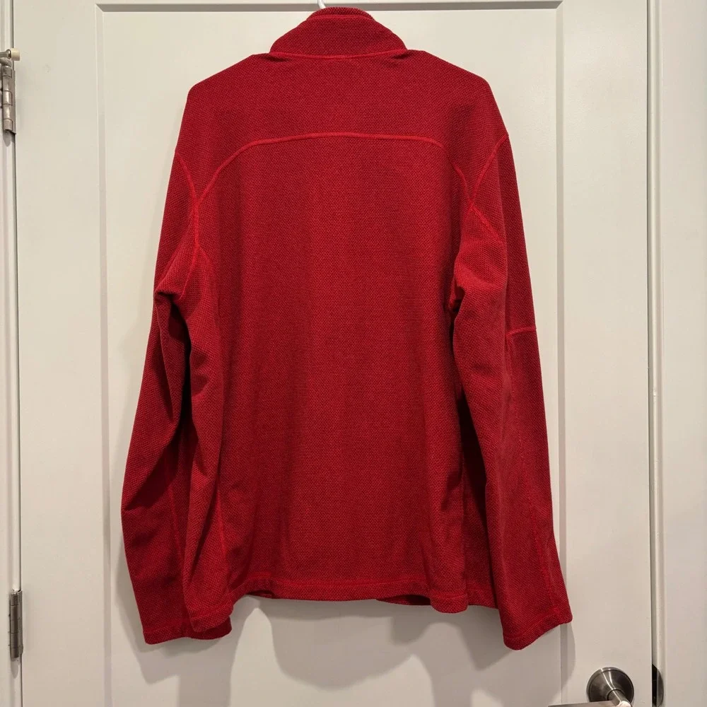 The North Face Mens XL Red Textured Fleece Full Zip Jacket Chest Pocket